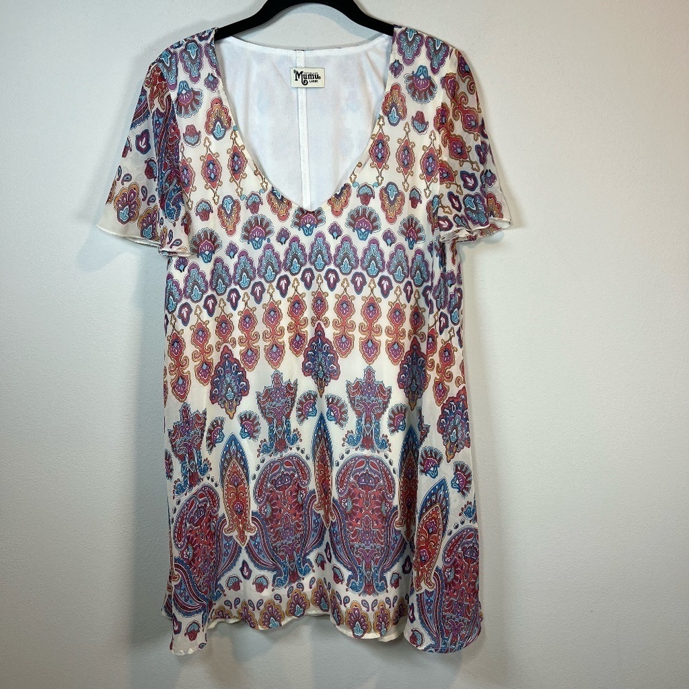 Show Me Your Mumu V-Neck Tunic Blouse Mini Dress Medallion Paisley Boho Sz Large